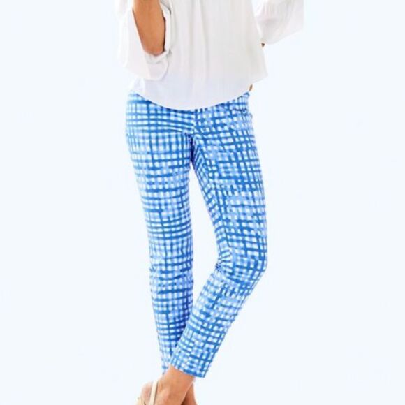 Lilly Pulitzer Feeling Beachy Gingham Kelly Ankle Pants Blue & White Size 0 - Picture 3 of 5